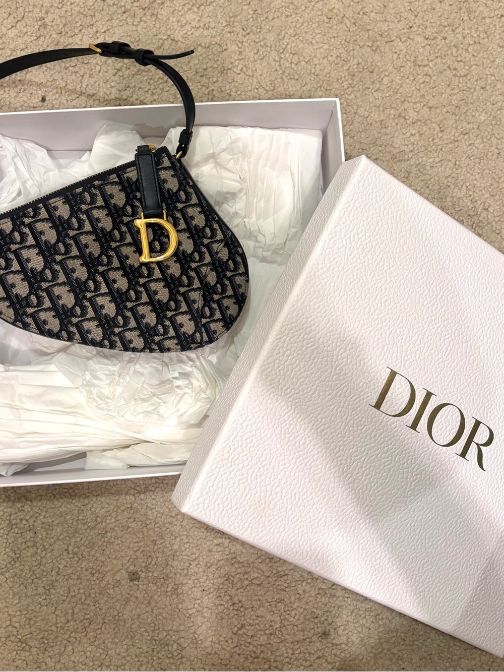 Dior Navy Oblique Saddle Rodeo Pouch Bag with Gold D Charm